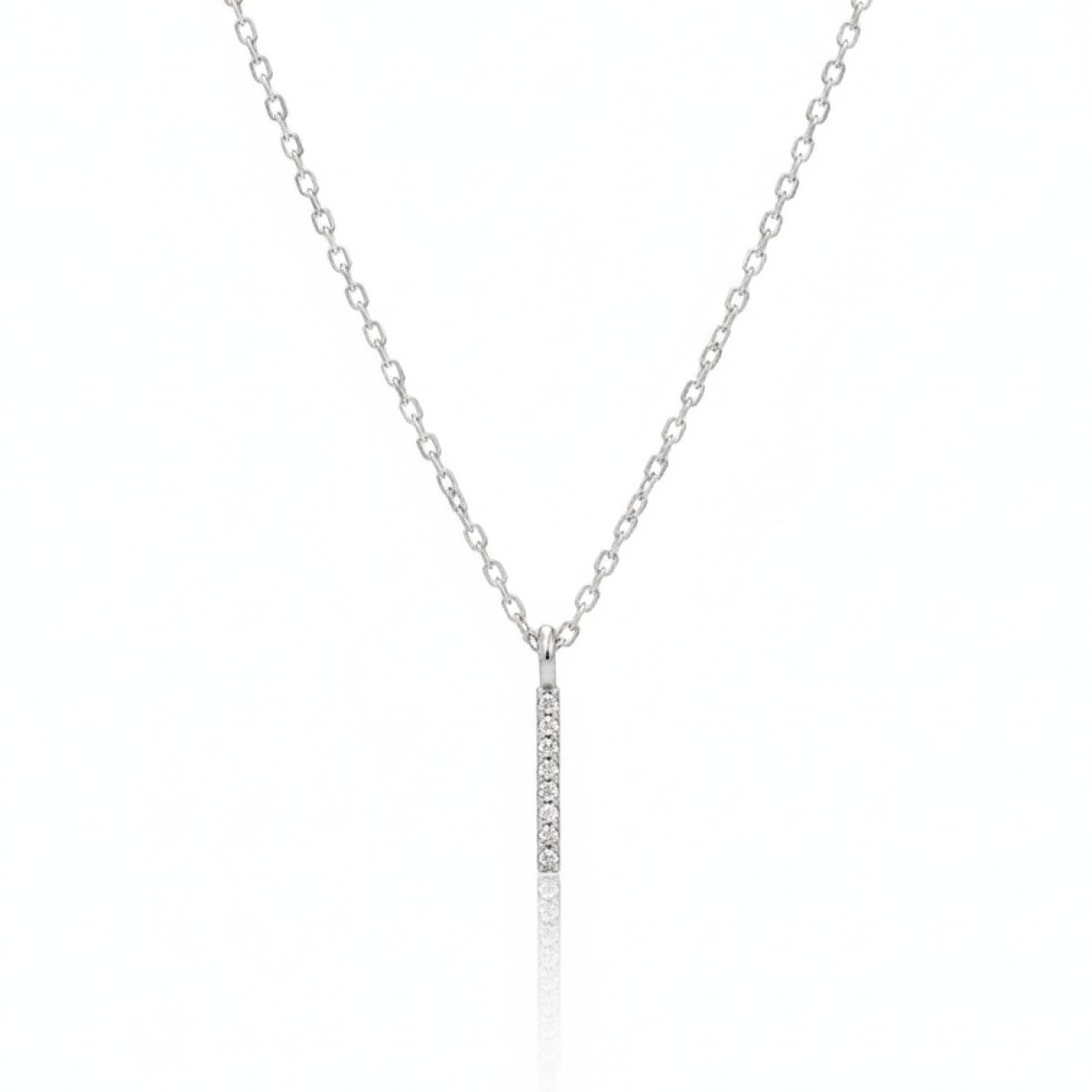 Baltā zelta ķēdīte ar garu dimanta kulonu (471), Burti, Zelta standarts: 585, Produkta foto svars: 1.56 g, Dārgakmeņi: Izcili, Dārgakmens svars ct.: 0.01-0.09 ct, Dārgakmens svars: 0.02 ct - Rotājumlietas internetā