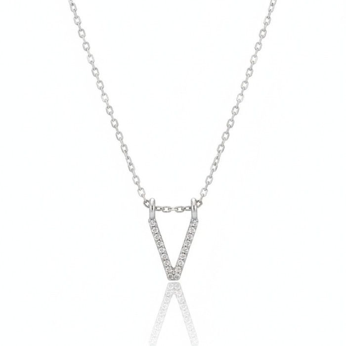 Baltā zelta ķēdīte ar "V" formas dimanta kulonu (472)