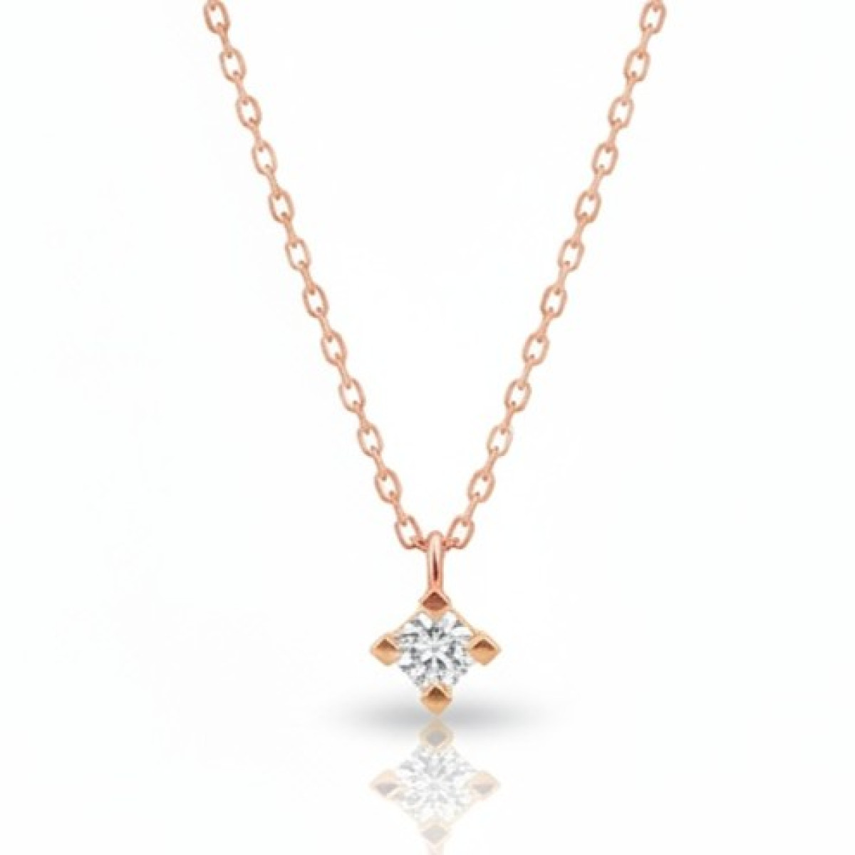 Rozā zelta ķēdīte ar dimanta kulonu (451), Akutes, Zelta standarts: 585, Produkta foto svars: 1.63 g, Dārgakmeņi: Izcili, Dārgakmens svars ct.: 0.01-0.09 ct, Dārgakmens svars: 0.08 ct - Rotājumlietas internetā