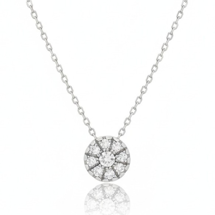 Baltā zelta Halo kulons ar dimantiem un ķēdīti (468)