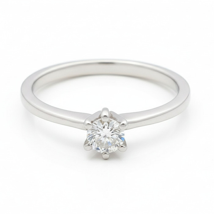 Klasisks baltā zelta saderināšanās gredzens ar dimantu (3027)