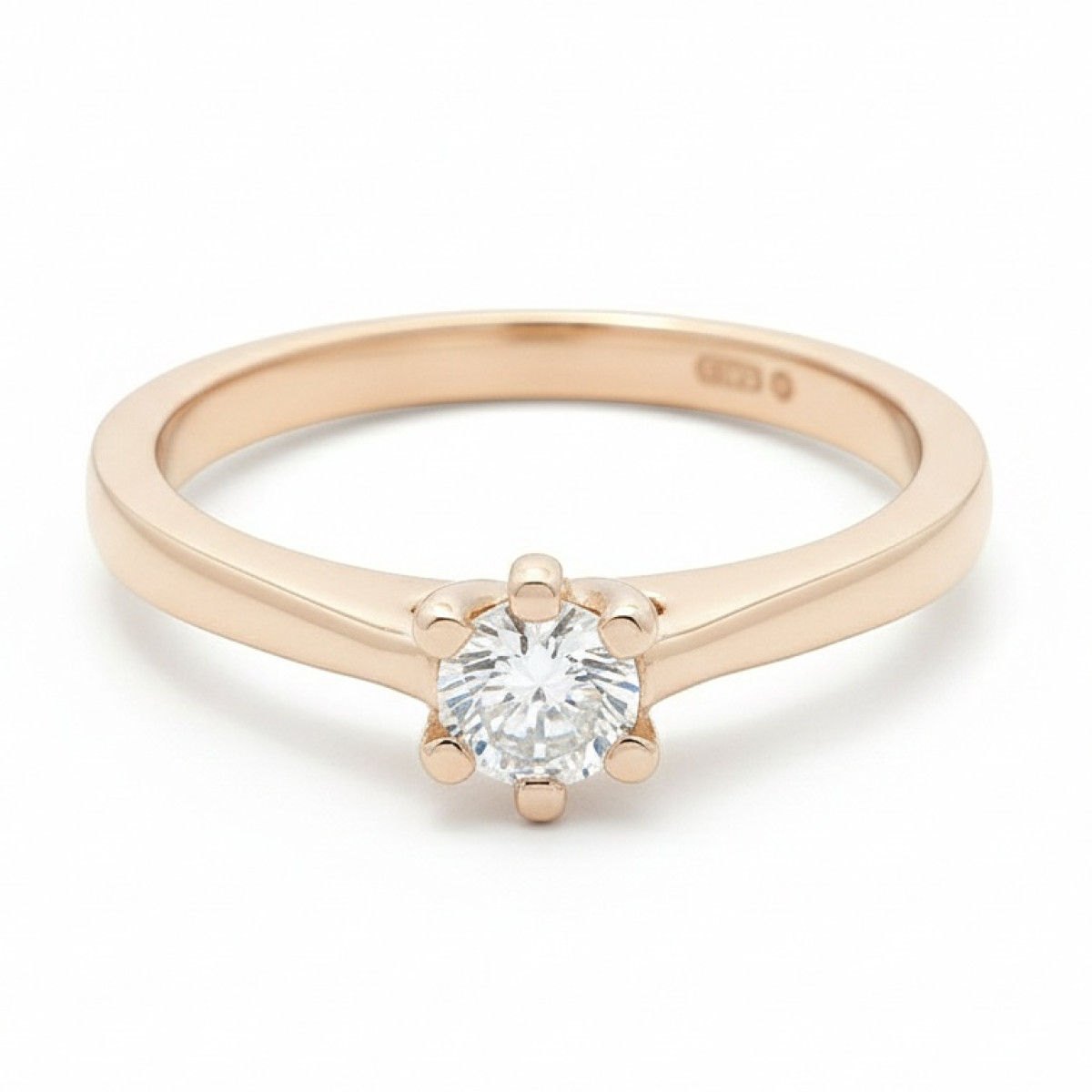 Rozā zelta saderināšanās gredzens ar dimantu (3036), Klasiskie saderināšanās gredzeni, Zelta standarts: 585, Produkta foto svars: 2.37 g, Dārgakmeņi: Izcili, Dārgakmens svars ct.: 0.10-0.19 ct, Dārgakmens svars: 0.16 ct - Rotājumlietas internetā