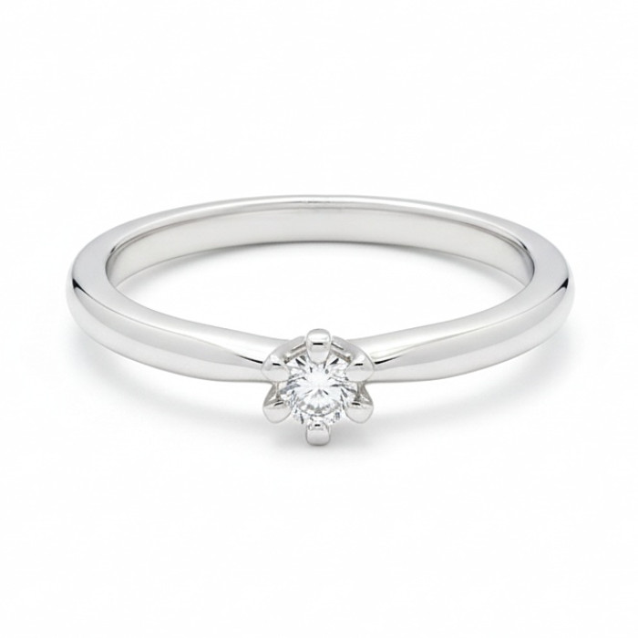 Klasisks baltā zelta saderināšanās gredzens ar dimantu (3060)