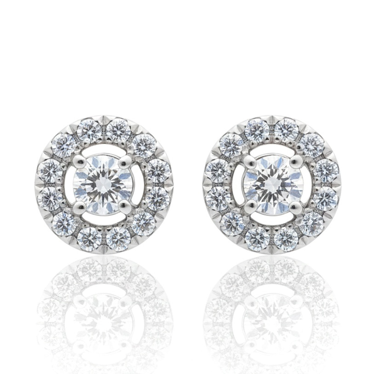 Baltā zelta auskari ar dimantiem (732), Halo auskari, Zelta standarts: 585, Produkta foto svars: 2.78 g, Dārgakmeņi: Izcili, Dārgakmens svars ct.: 0.30-0.69 ct, Dārgakmens svars: 0.32 ct, Papildu dārgakmeņu svars: 0.36 ct - Rotājumlietas internetā