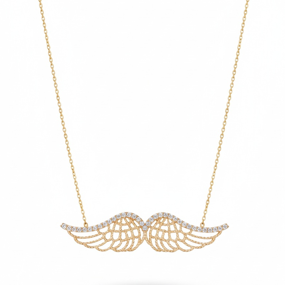 Zelta ķēdīte ar kulonu "Spārni" (1764), Ar acīm, Zelta standarts: 585, Produkta foto svars: 2.38 g, Dārgakmeņi: Cirkons - Rotājumlietas internetā