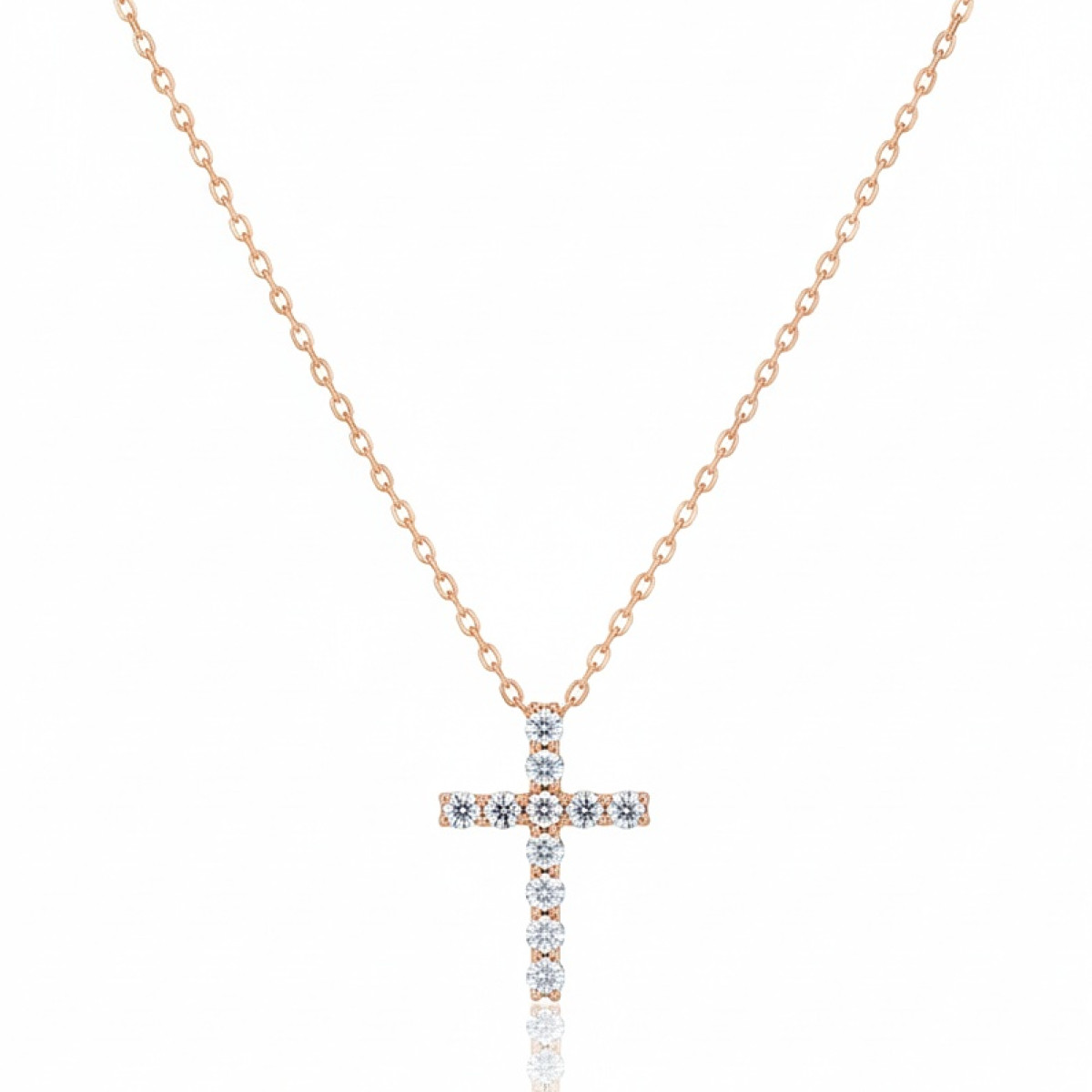 Rozā zelta ķēdīte ar dimanta krustiņu (561), Krusti, Zelta standarts: 585, Produkta foto svars: 1.87 g, Dārgakmeņi: Izcili, Dārgakmens svars ct.: 0.10-0.19 ct, Dārgakmens svars: 0.14 ct - Rotājumlietas internetā