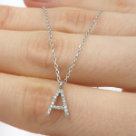 White gold diamond letter "A" with chain (566), Letters, Gold type: 585, Item in the photo weight: , Gemstone: Brilliant, Gemstone ct.: 0.01-0.09 ct, Gemstone ct.: 0.05 ct - Custom jewelry