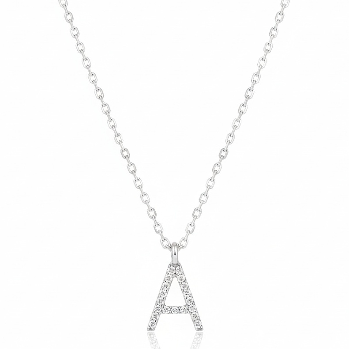 White gold diamond letter "A" with chain (566), Letters, Gold type: 585, Item in the photo weight: , Gemstone: Brilliant, Gemstone ct.: 0.01-0.09 ct, Gemstone ct.: 0.05 ct - Jewelry online