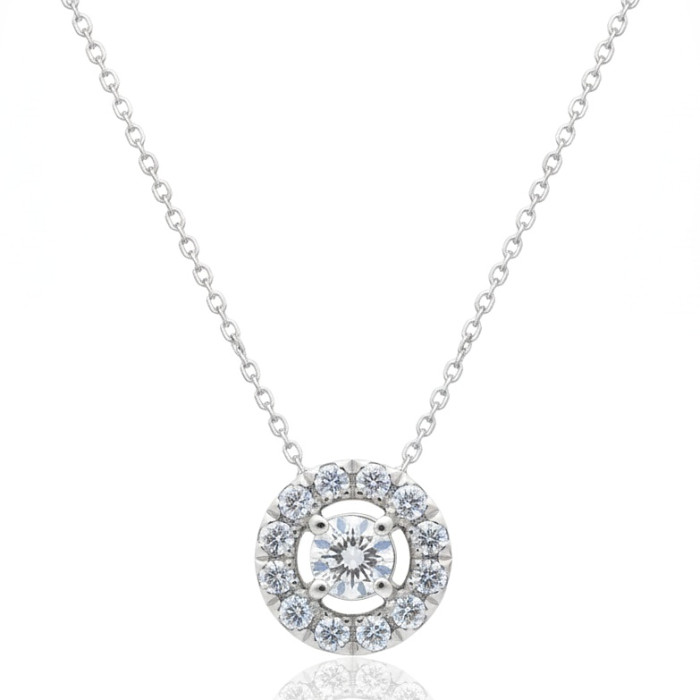 White Gold Chain with Halo Diamond Pendant (567)
