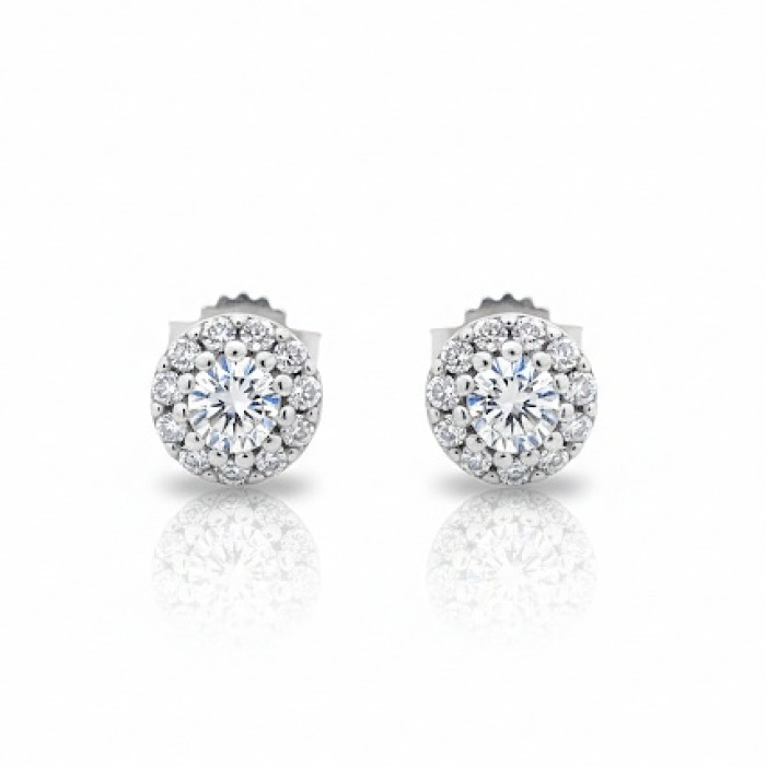 White gold halo earrings with diamonds (645)