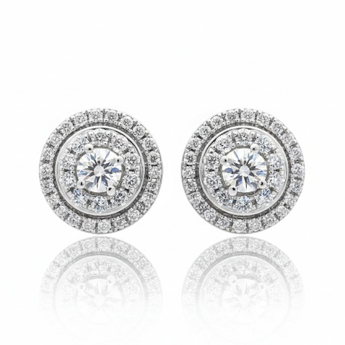 White Gold Halo Earrings with Diamonds (653)