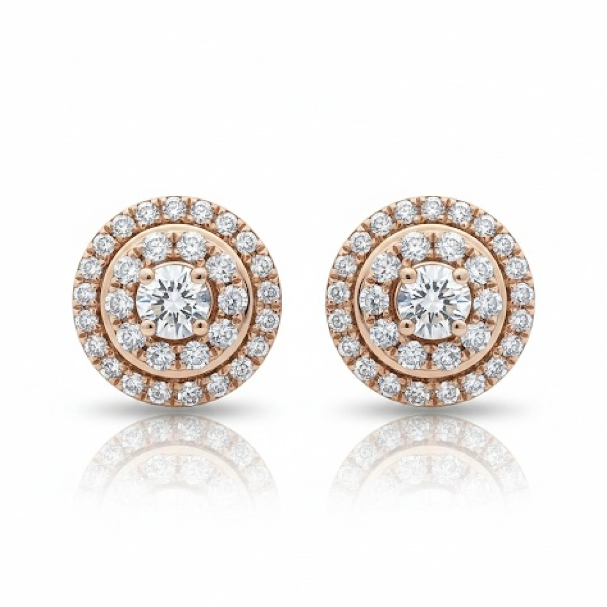 Rose gold halo earrings with diamonds (657), Halo, Gold type: 585, Item in the photo weight: 2.13 g, Gemstone: Brilliant, Gemstone ct.: 0.30-0.69 ct, Gemstone ct.: 0.50 ct - Jewelry online