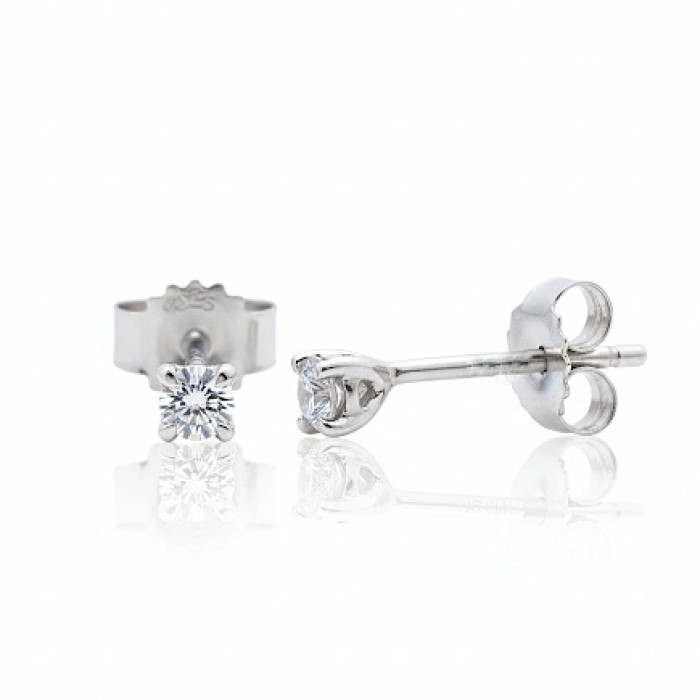 White gold minimalist earrings with diamonds (669)