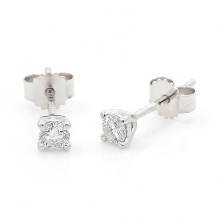 White gold minimalist earrings with diamonds (704)