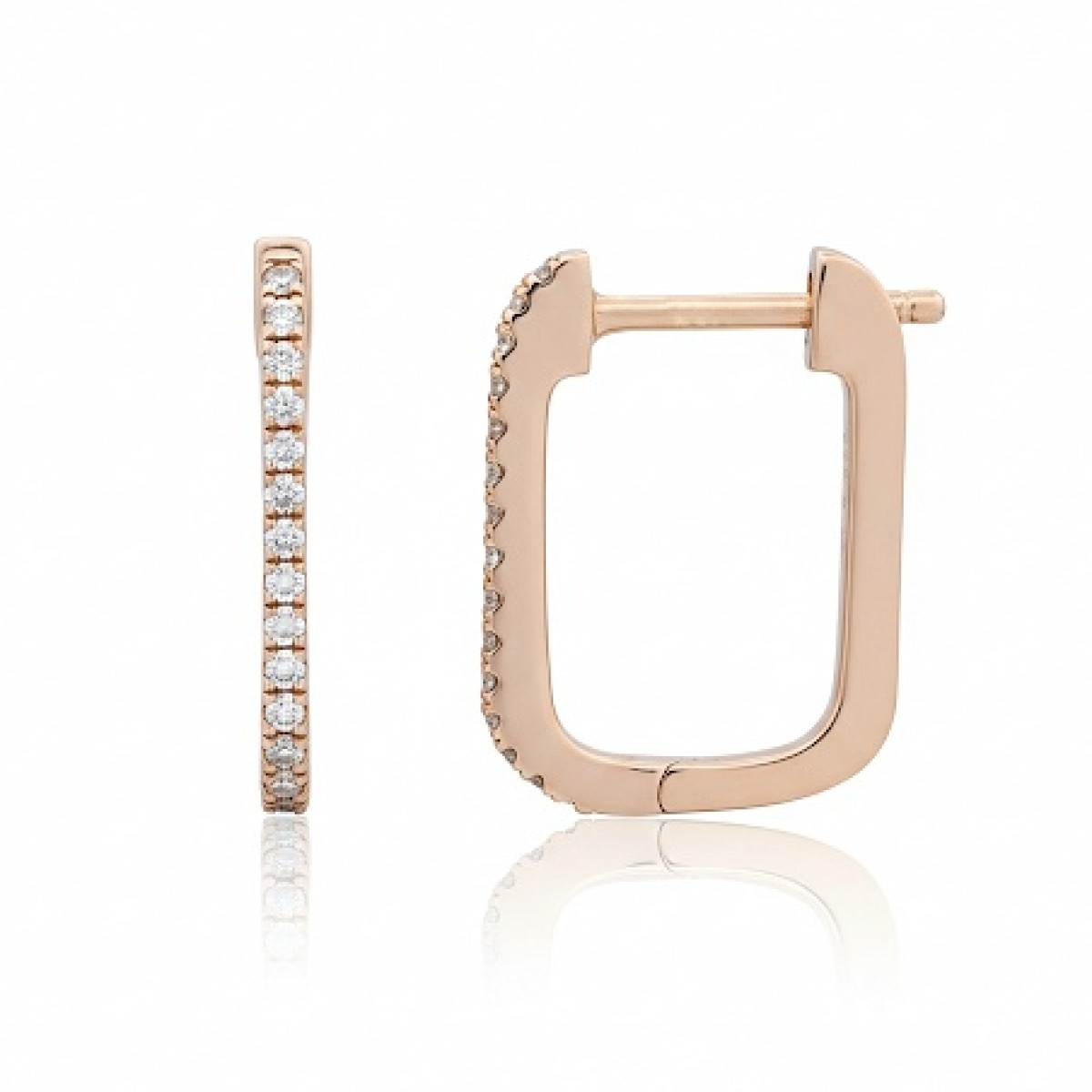 Rose gold square earrings with diamonds (712),  Round earrings, Gold type: 585, Item in the photo weight: 1.82 g, Gemstone: Brilliant, Gemstone ct.: 0.10-0.19 ct, Gemstone ct.: 0.10 ct - Jewelry online