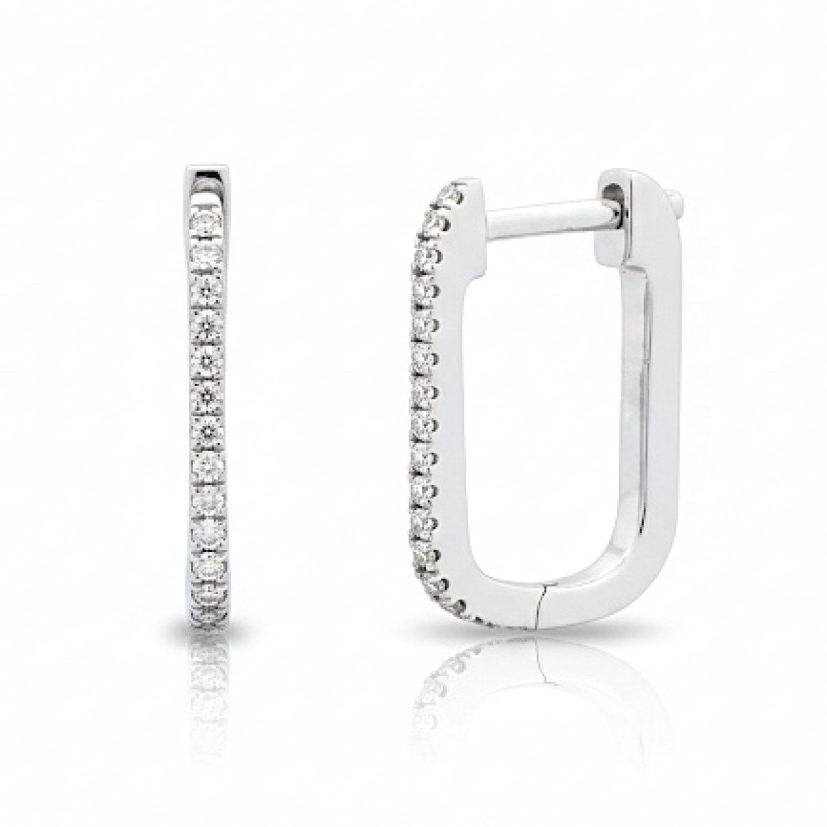 White gold square earrings with diamonds (717),  Round earrings, Gold type: 585, Item in the photo weight: 1.83 g, Gemstone: Brilliant, Gemstone ct.: 0.10 ct, Gemstone ct.: 0.10-0.19 ct - Jewelry online