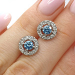 White Gold Halo Earrings with Blue Diamonds (769), Halo, Gold type: 585, Item in the photo weight: 3.12  g, Gemstone: Brilliant, Gemstone ct.: 0.50 ct, Gemstone ct.: 0.30-0.69 ct,  Weight of extra gems: 0.30 ct - Personalized jewelry