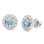 White Gold Halo Earrings with Blue Diamonds (769), Halo, Gold type: 585, Item in the photo weight: 3.12  g, Gemstone: Brilliant, Gemstone ct.: 0.50 ct, Gemstone ct.: 0.30-0.69 ct,  Weight of extra gems: 0.30 ct - Custom jewelry