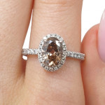 White gold ring with oval cognac diamond (3222), Halo, Gold type: 585, Item in the photo weight: 3.18 g, Gemstone: Brilliant, Gemstone ct.: 1.51-2.00 ct, Gemstone ct.: 1.52 ct,  Weight of extra gems: 0.40 ct - Custom jewelry
