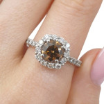White Gold Halo Ring with Cognac Diamond (3225), Halo, Gold type: 585, Item in the photo weight: 4.15 g, Gemstone: Brilliant, Gemstone ct.: 1.09 ct, Gemstone ct.: 1.51-2.00 ct,  Weight of extra gems: 0.63 ct - Custom jewelry