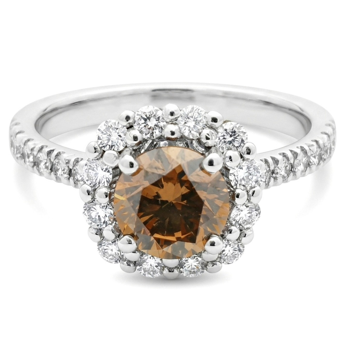 White Gold Halo Ring with Cognac Diamond (3225), Halo, Gold type: 585, Item in the photo weight: 4.15 g, Gemstone: Brilliant, Gemstone ct.: 1.09 ct, Gemstone ct.: 1.51-2.00 ct,  Weight of extra gems: 0.63 ct - Jewelry online