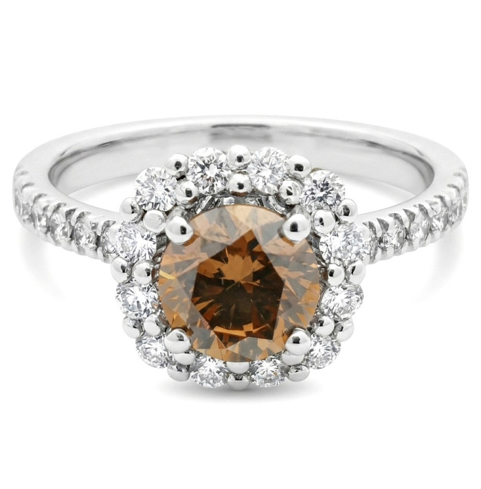 White Gold Halo Ring with Cognac Diamond (3225)
