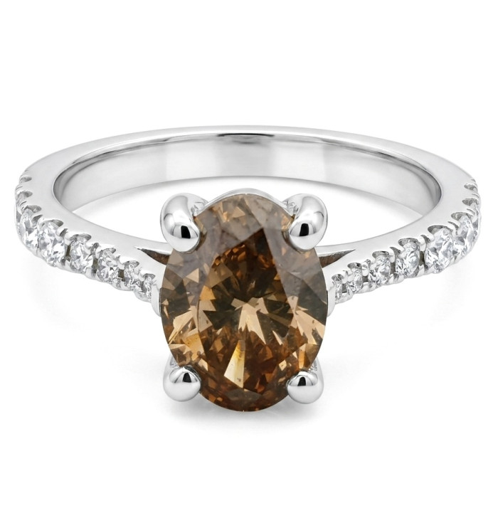 White gold ring with cognac diamond (3227)