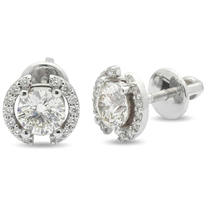 White gold halo earrings with diamonds (775)