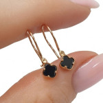 Black clover dangle earrings (2101), Hanging earrings, Gold type: 585, Item in the photo weight: 0.84 g - Personalized jewelry