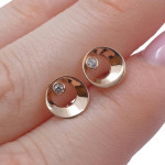 Minimalist gold earrings with eyelets (2049), With Gemstones, Gold type: 585, Item in the photo weight: 0.89 g, Gemstone: Zircon - Personalized jewelry