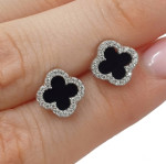 White gold earrings "Clover" (2054), With Gemstones, Gold type: 585, Item in the photo weight: 2.38 g, Gemstone: Zircon - Personalized jewelry
