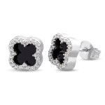 White gold earrings "Clover" (2054), With Gemstones, Gold type: 585, Item in the photo weight: 2.38 g, Gemstone: Zircon - Custom jewelry