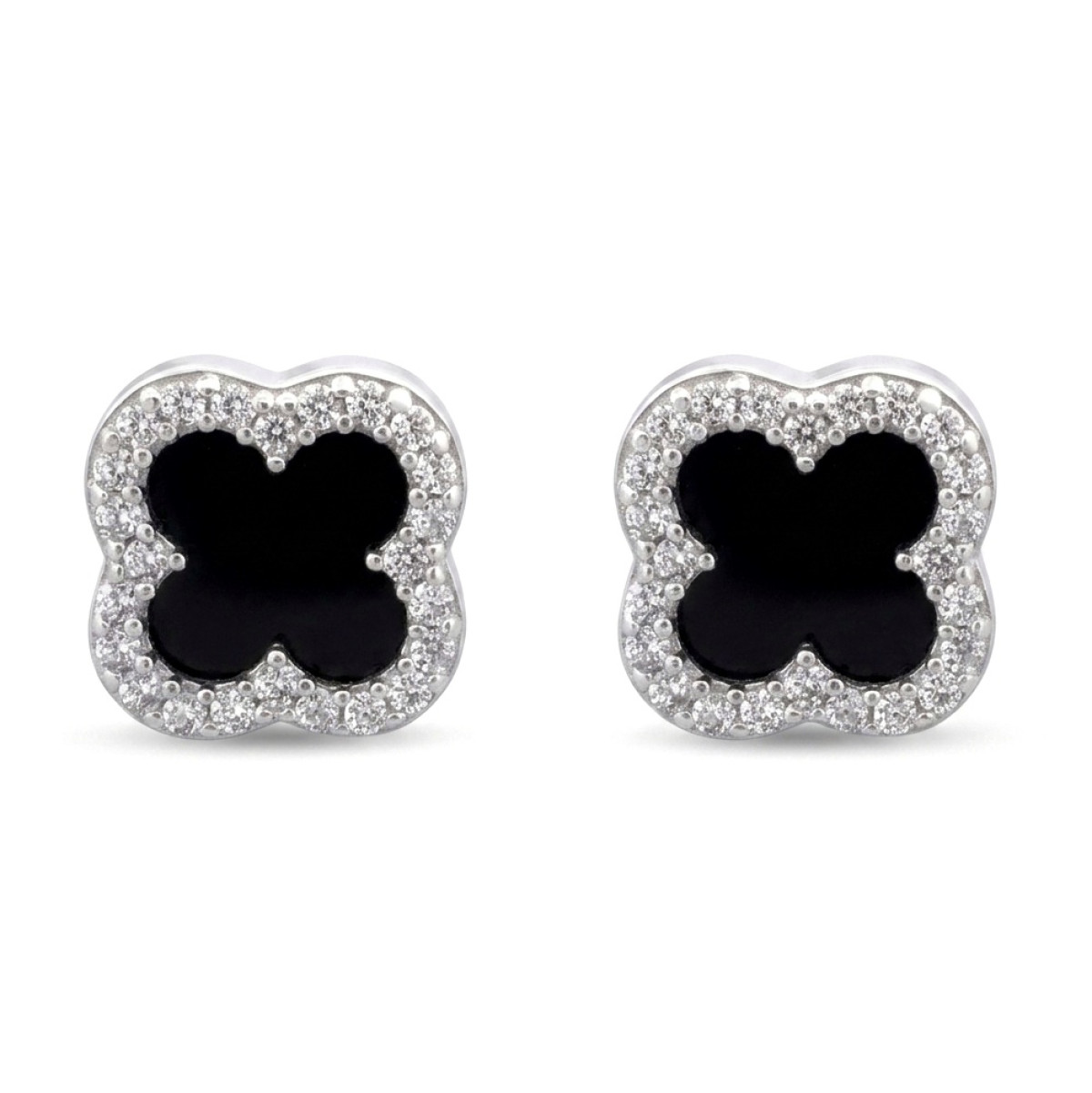White gold earrings "Clover" (2054), With Gemstones, Gold type: 585, Item in the photo weight: 2.38 g, Gemstone: Zircon - Jewelry online