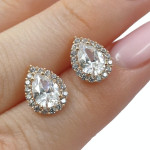 Drop-shaped earrings with eyelets (2062), With Gemstones, Gold type: 585, Item in the photo weight: 2.13 g, Gemstone: Zircon - Personalized jewelry