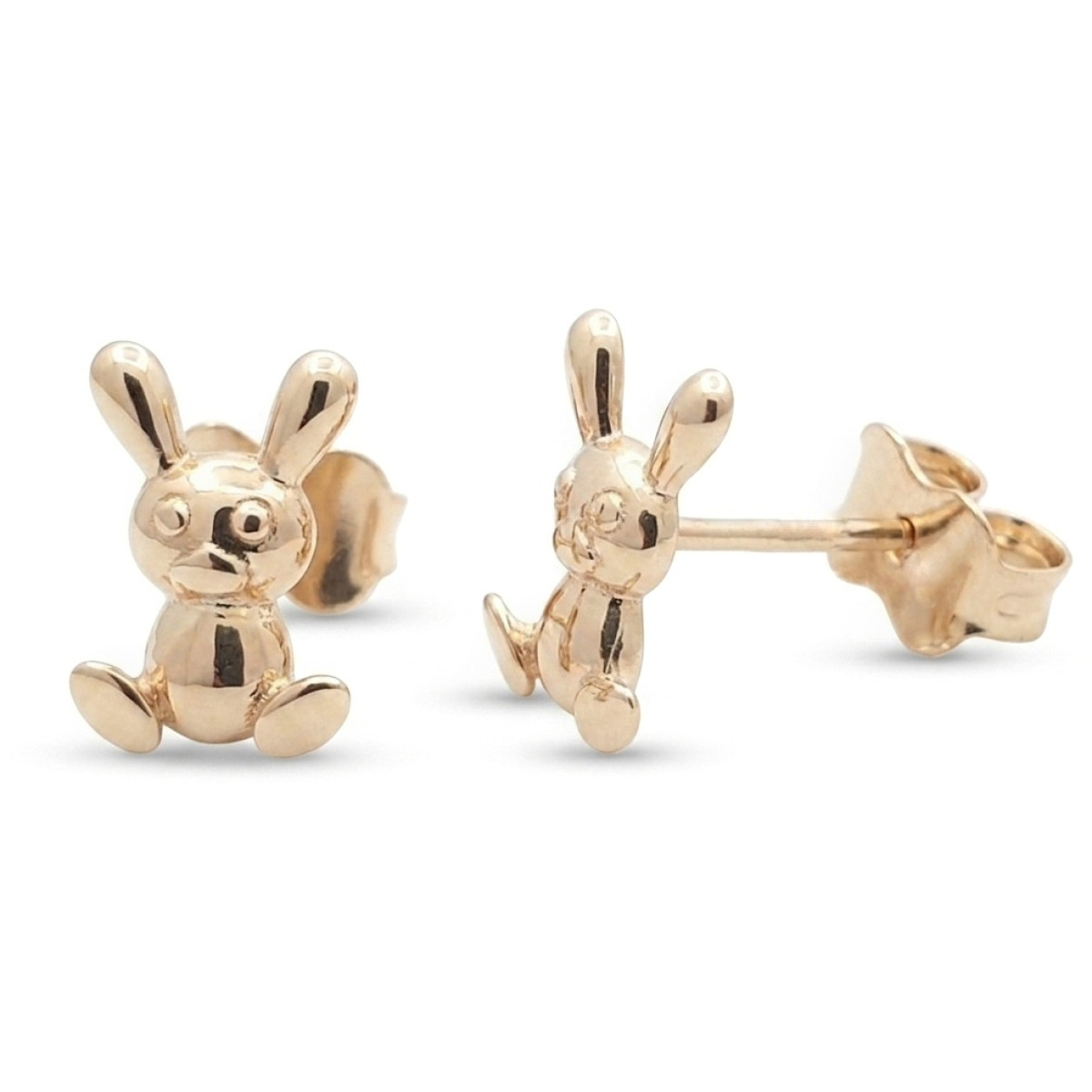 Gold earrings for children "Bunnies" (2069), Without Gemstones, Gold type: 585, Item in the photo weight: 1.17 g - Jewelry online