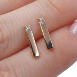 Minimalist gold earrings with eyelets (2078), With Gemstones, Gold type: 585, Item in the photo weight: 1.15 g, Gemstone: Zircon - Personalized jewelry