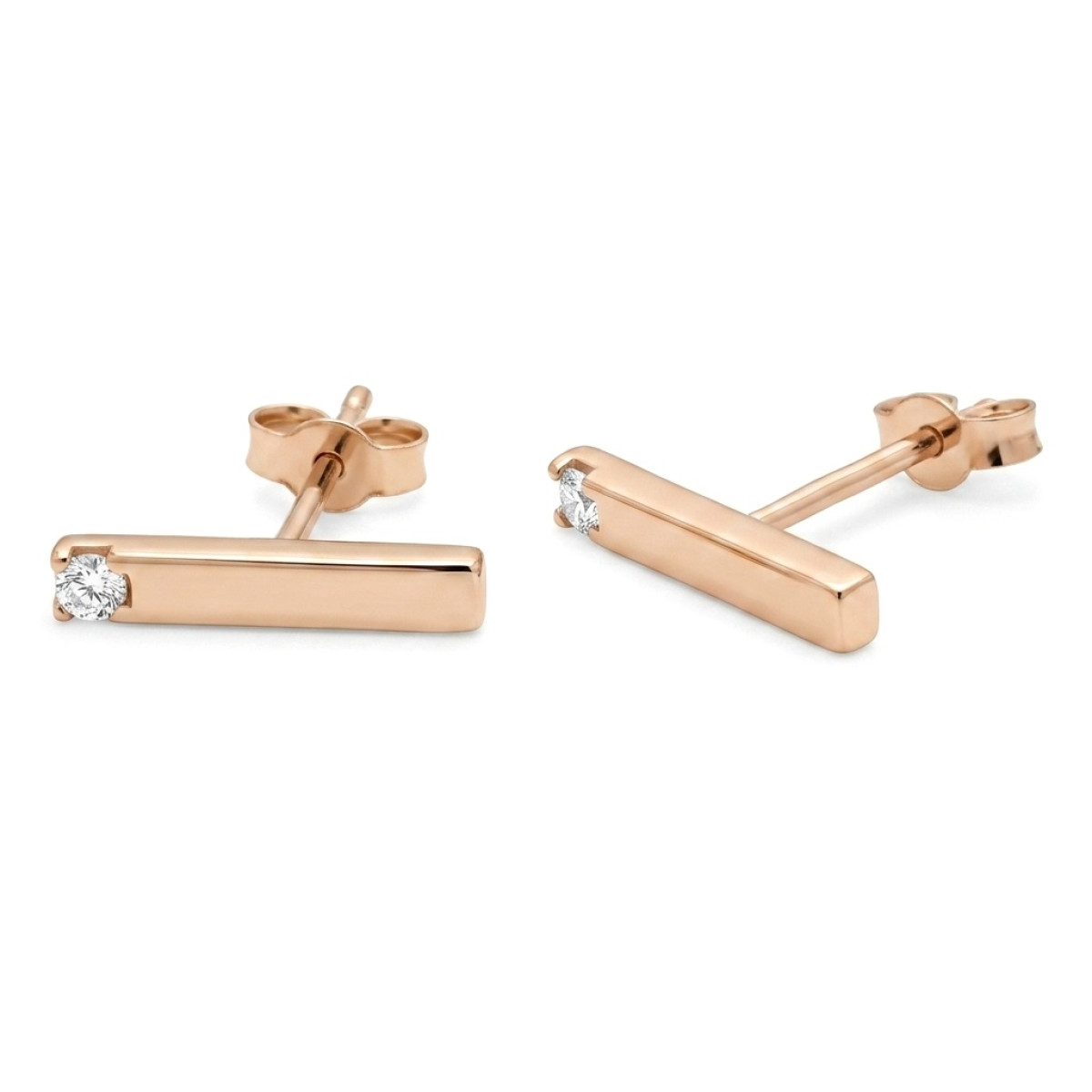 Minimalist gold earrings with eyelets (2078), With Gemstones, Gold type: 585, Item in the photo weight: 1.15 g, Gemstone: Zircon - Jewelry online
