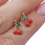 Gold earrings "Cherry" (2081), Without Gemstones, Gold type: 585, Item in the photo weight: 1.14 g - Personalized jewelry