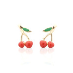 Gold earrings "Cherry" (2081), Without Gemstones, Gold type: 585, Item in the photo weight: 1.14 g - Custom jewelry