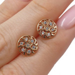 Round earrings "Flowers" (2089), With Gemstones, Gold type: 585, Item in the photo weight: 1.18 g, Gemstone: Zircon - Personalized jewelry