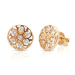 Round earrings "Flowers" (2089), With Gemstones, Gold type: 585, Item in the photo weight: 1.18 g, Gemstone: Zircon - Custom jewelry