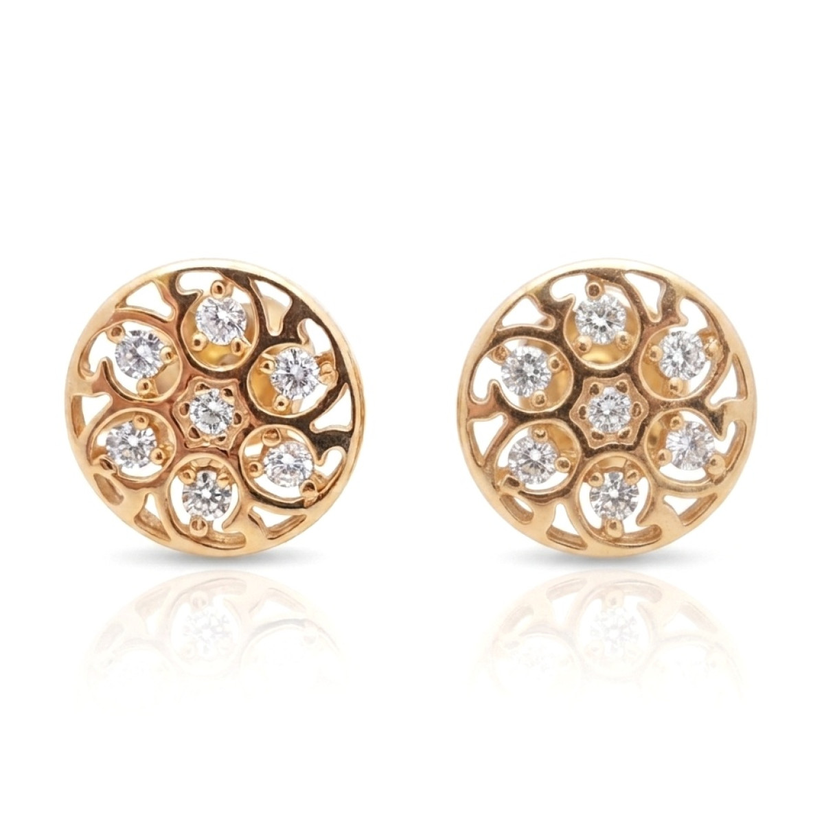 Round earrings "Flowers" (2089), With Gemstones, Gold type: 585, Item in the photo weight: 1.18 g, Gemstone: Zircon - Jewelry online