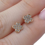 Gold earrings "Clover" (2107), With Gemstones, Gold type: 585, Item in the photo weight: 1.00 g, Gemstone: Zircon - Personalized jewelry