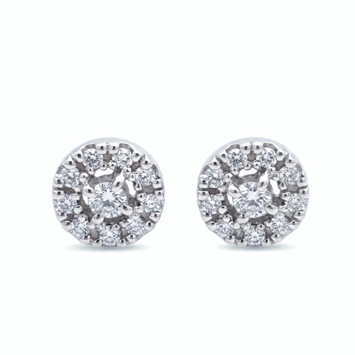 White gold halo earrings with diamonds (776)