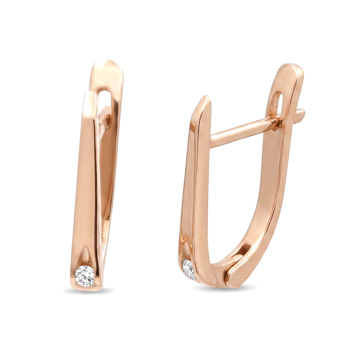 Rose gold earrings with diamonds (783), Earrings with English clasp, Gold type: 585, Item in the photo weight: 1.80 g, Gemstone: Brilliant, Gemstone ct.: , Gemstone ct.:  - Jewelry online