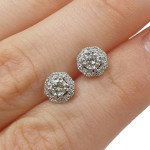 White gold halo earrings with diamonds (790), Halo, Gold type: 585, Item in the photo weight: 2.44 g, Gemstone: Brilliant, Gemstone ct.: 0.30 ct, Gemstone ct.: 0.30-0.69 ct,  Weight of extra gems: 0.10 ct - Personalized jewelry