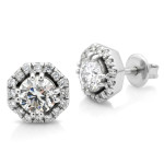 White gold halo earrings with diamonds (790), Halo, Gold type: 585, Item in the photo weight: 2.44 g, Gemstone: Brilliant, Gemstone ct.: 0.30 ct, Gemstone ct.: 0.30-0.69 ct,  Weight of extra gems: 0.10 ct - Custom jewelry