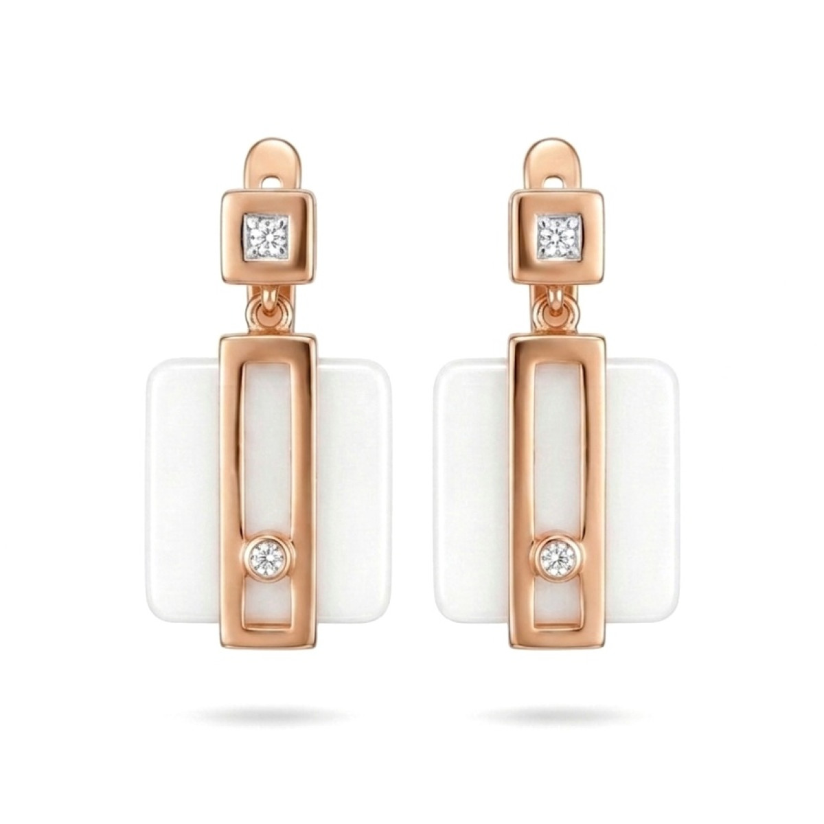 Unique gold earrings decorated with ceramics and diamonds (793), Hanging earrings, Gold type: 585, Item in the photo weight: 7.45 g, Gemstone: Brilliant, Gemstone ct.: 0.10 ct, Gemstone ct.: 0.10-0.19 ct - Jewelry online