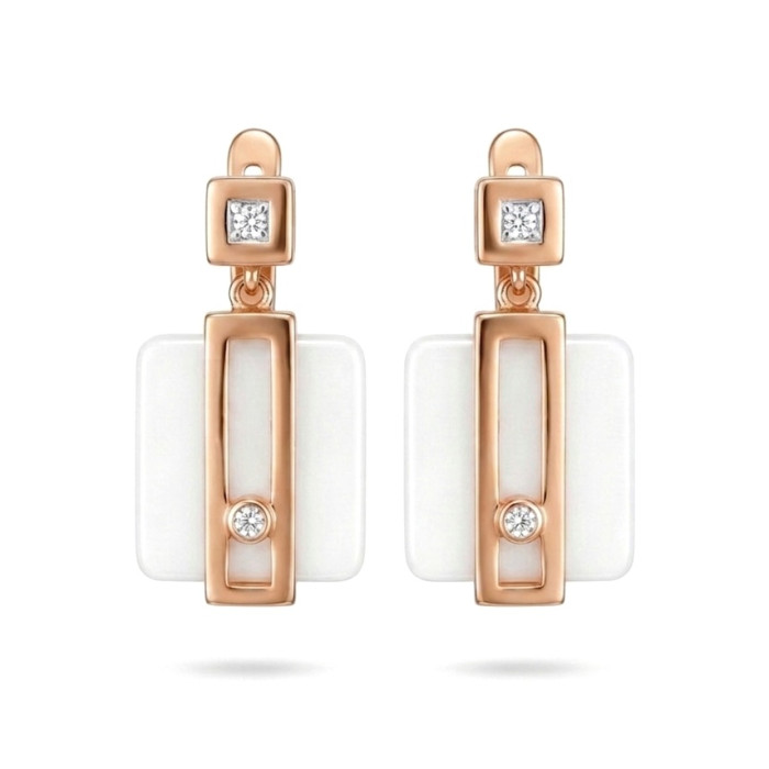 Unique gold earrings decorated with ceramics and diamonds (793)
