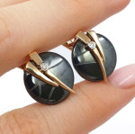 Gold earrings with ceramics and diamonds (796), Hanging earrings, Gold type: 585, Item in the photo weight: 8.22 g, Gemstone: Brilliant, Gemstone ct.: 0.10 ct, Gemstone ct.: 0.10-0.19 ct - Custom jewelry
